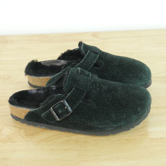 Birkenstock Shoes - Birkenstock Boston Shearling 38 7 7.5 Black Suede Clogs Slip On Mules Cozy Shoes